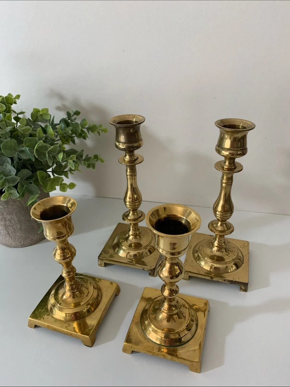 Vintage Brass Candlestick Holders  2 Sets Polished Gold Finish